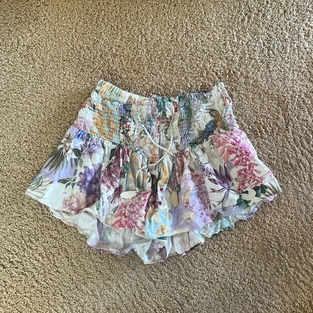 Zara Floral Ruffled Shorts in Pastel Multi